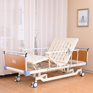 Cama de Hospital Fu Sen con Respaldo Manual y Elevación de Piernas, con Barandas, Acabado en Madera Azul, Cama para Cuidado del Paciente - Product Image 1
