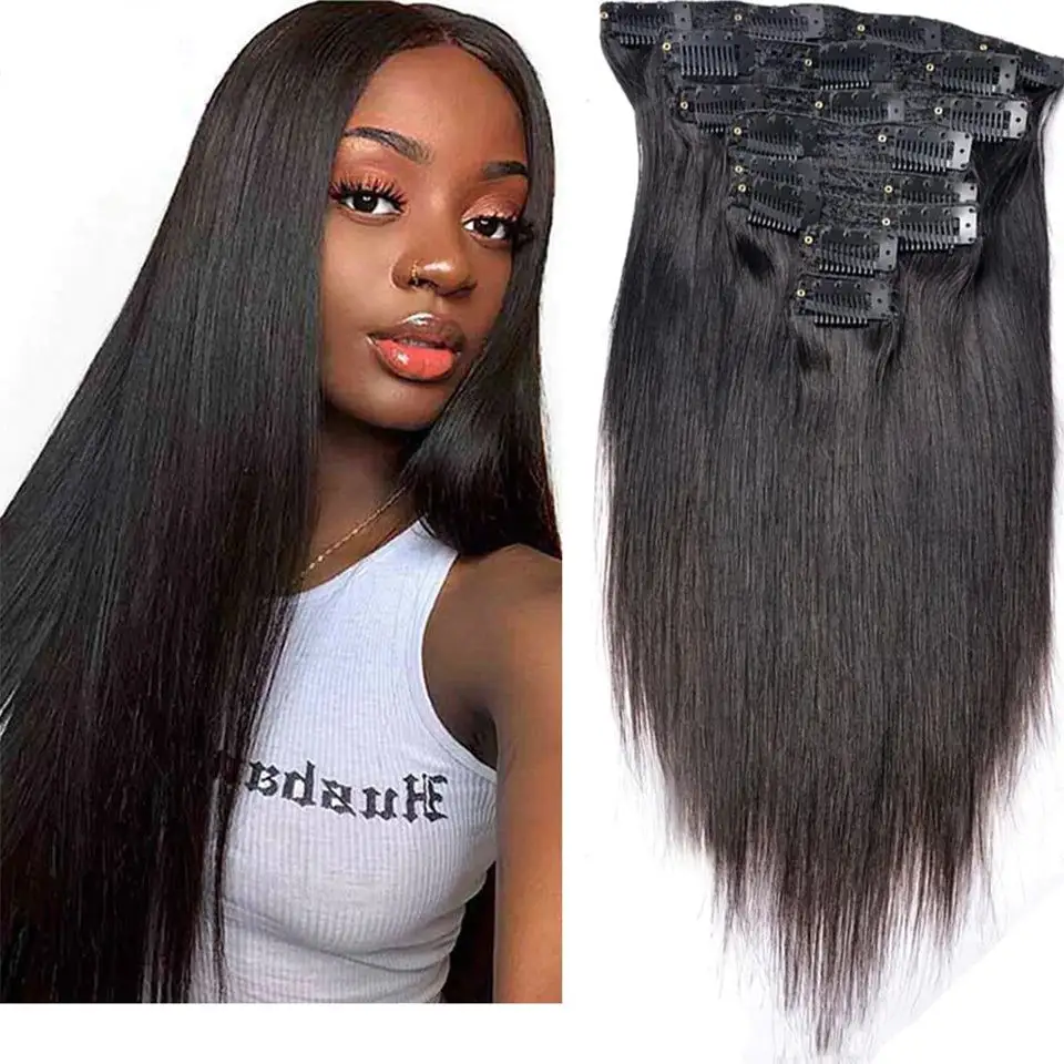 Uniky 100 Brazilian Human Hair Seamless Clip In Hair Extension For White Woman, Afro Hair Extension Clip In Remy