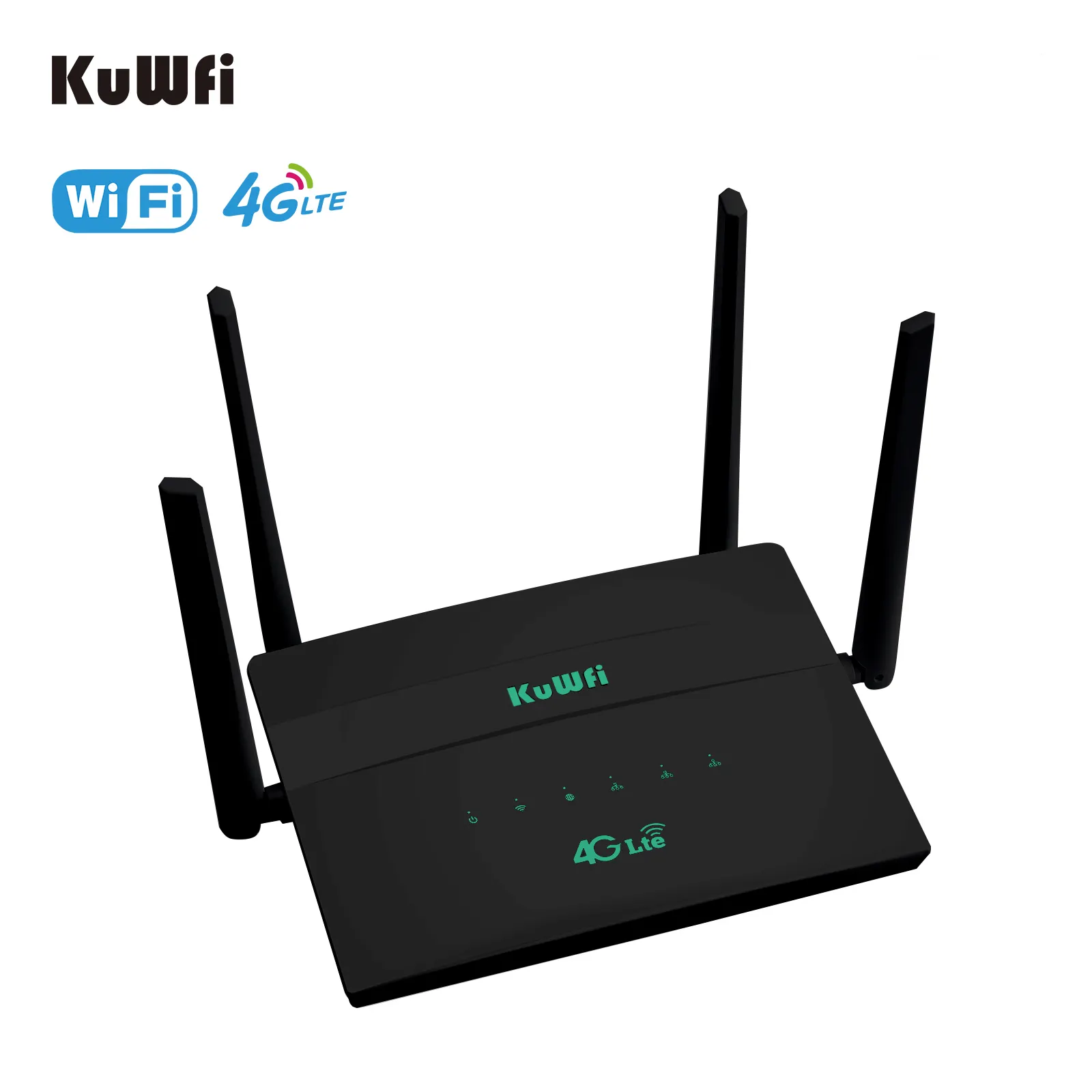 KuWFi cat4 özelleştirmek yüksek hızlı lan wan rj45 kablosuz lte dc12v 1a güç siyah 4g wifi yönlendirici kapalı için