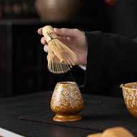 En stock, bol à matcha en céramique brun moucheté de haute qualité, japonais, avec bec verseur et support pour chasen, ensemble cadeau