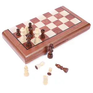 גדול גודל מגנטי מתקפל שחמט באיכות גבוהה עץ מתקדם הדפסת עם 2 נוסף שחמט חתיכות למתחילים ילדים מתנה