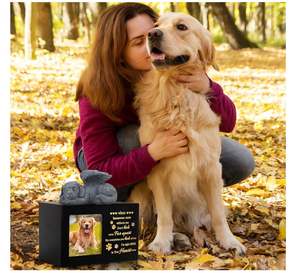 特注大型木製ペットの壷犬猫の灰犬の天使と記念の記憶箱フォトフレーム付きペットの壷 - Product Image 5