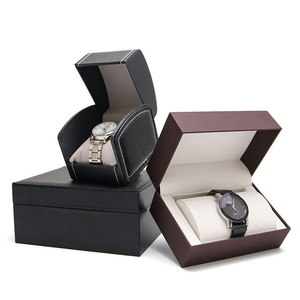 Vente en gros de montre-bracelet <span class=keywords><strong>Becan</strong></span> boîte-cadeau de rangement boîte de montre en papier de carton rigide noir de luxe étuis boîte de montre en cuir PU - Product Image 1