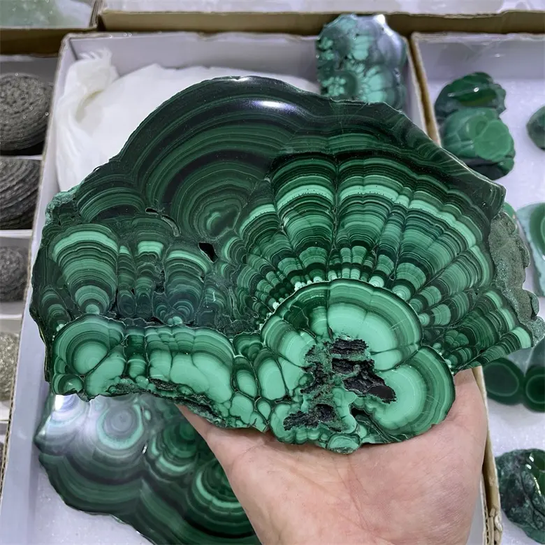 טבעי מלכיט אבן פרוסות מלוטש ירוק מלכיט קריסטל לוח עבור קישוט