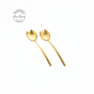 Ensemble de cuillères à salade en or à manche incurvé moderne, couverts de luxe durables, parfaits pour la cuisine, la salle à manger et la table de restaurant - Product Image 1