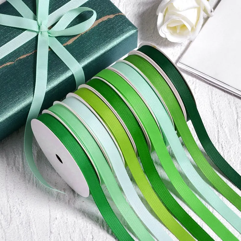 Yama Ribbon Roll Factory Price Light Green Grosgrain Mint Green 100 Yards RIBBONS 100% Polyester Satin Ribbon 4 Cm Solid Color