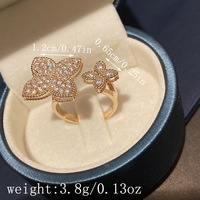 POP bunga ganda desain daun zirkonia disesuaikan cincin terbuka mode tidak pudar Zircon Emas bunga cincin berlian wanita hadiah perhiasan