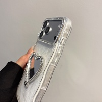 Coque de téléphone miroir en forme de cœur à motif coquille avec support, compatible avec Apple iPhone 17, Apple 16, 15, 14, 13 Pro Max – Designs tendance