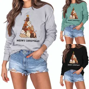 Meowy圣诞套头衫运动衫有趣的图形长袖衬衫上衣节日衬衫运动衫女