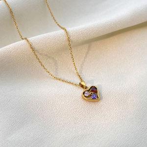 Collar de circón en forma de corazón con incrustaciones de colores mezclados explosivos, pendientes, conjunto de joyas chapadas en titanio de 18K - Product Image 2