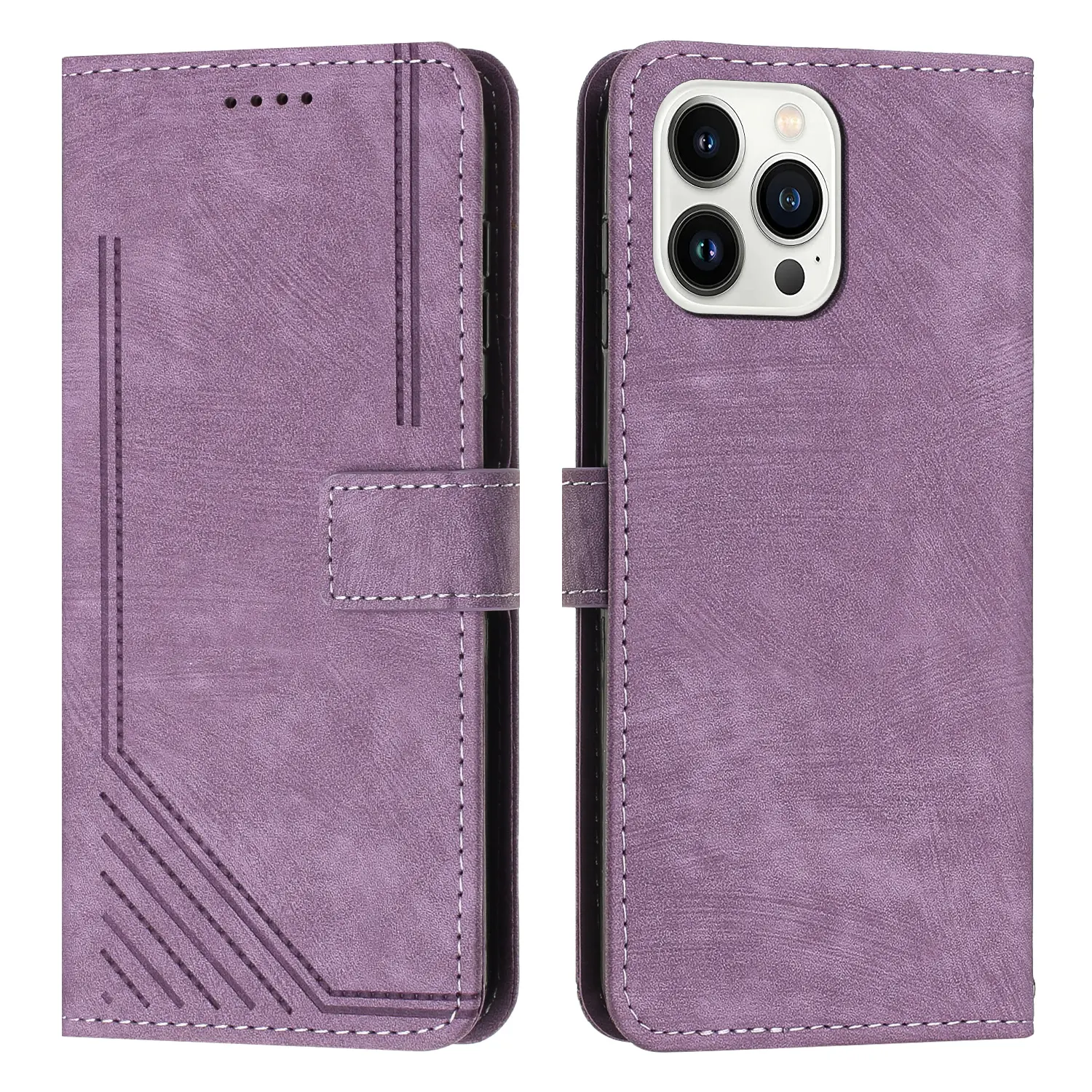 Line Shape Purple Skin Feeling Stand Flip Leather Case for iphone 15 pro max case iphone 15 cover