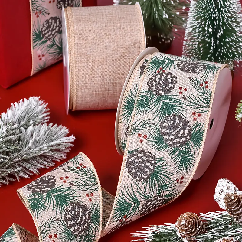 Ribest rojo/verde a cuadros Navidad borde con cable cinta impresa Cajas de Regalo personalizadas decoración 38/63MM