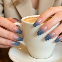 24 Uñas Postizas Azules Ombre Estilo Bailarina con Pegamento, Uñas Falsas de Calidad Profesional para Salón, Uñas de Moda para Mujer con Forma de Ataúd