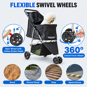 Carrito Plegable Oxford para Mascotas, Perros y Gatos, Ligero, de 4 Ruedas, Cómodo, Portátil, con Cesta de Almacenamiento - Product Image 3