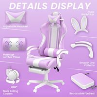 Chaise de bureau et de gaming pliable et pivotante en cuir PU, avec massage, refroidissement, oreilles de lapin, base en nylon blanche, modèle Italie, design mignon