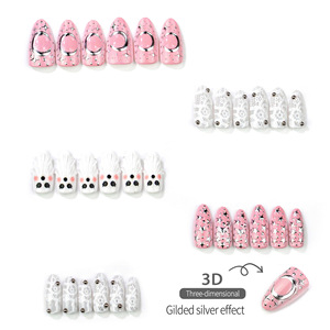 30 faux ongles Halloween à pression, motif fantôme 3D en relief, étoiles argentées, réutilisables, manucure festive effrayante pour fête - Product Image 3