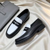 Mocassins légers pour hommes à semelle épaisse en cuir véritable, chaussures décontractées et habillées, en cuir texturé noir, à enfiler