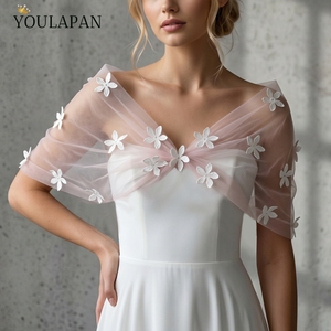 YouLaPan Écharpe de mariée en dentelle, boléro, châle, cape, boléro en maille, châles de mariée, vestes de robe de mariée, boléro à franges, couvre-épaules MG48-P - Product Image 1