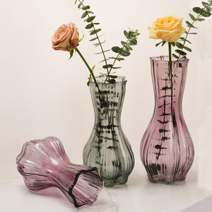Glass <strong>Vases</strong> Bulk Cheap Smoked Glass Bud <strong>Vases</strong> Modern Simple Vertical Striped Rose <strong>Flower</strong> Glass <strong>Vase</strong> - Product Image 2