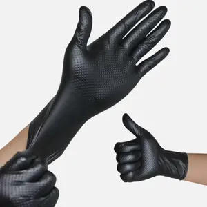 50 Pieces A Box 8 Mil Thicken Disposable Nitrile Gloves Black Color Machine Repair Diamond Textured Work Safety Gloves