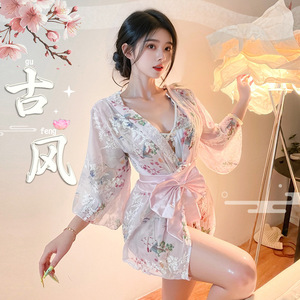 Lemon Story Sexy Kimono Pajama Set Women Chiffon Long Sleeve Soft Sleepwear 8053 - Product Image 3