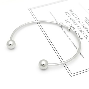 Stainless Steel <b>Ball</b> Cuff <b>Bracelet</b> Adjustable Opening Simple Style Jewelry Accessory - Product Image 2