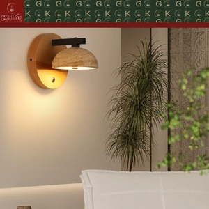 Applique murale de chevet GOLDKING en bois de chêne avec abat-jour en travertin beige, fabrication OEM ODM directe d'usine - Product Image 5