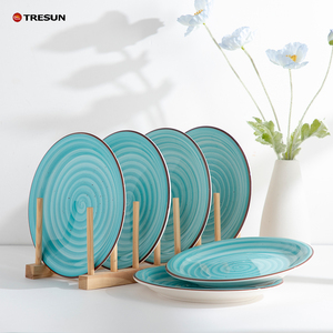 Assiette Rustique Chinoise Écologique en Grès Peinte à la Main, Motif Spirale Bleue, 10,5 Pouces, Prix Usine - Product Image 2