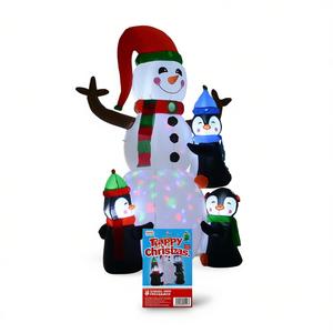 Décoration de jardin gonflable de Noël DB Snowman, 8 pieds, illuminée avec des pingouins - Product Image 1