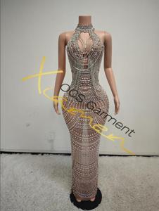 <span class=keywords><strong>Abito</strong></span> da sera con catena di perle Sexy <span class=keywords><strong>in</strong></span> rilievo Maxi <span class=keywords><strong>abito</strong></span> da sera Modulare <span class=keywords><strong>maglia</strong></span> di ottavita di cristallo scintillante senza maniche - Product Image 2