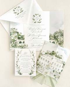 บัตรเชิญพับเก็บได้5 "<span class=keywords><strong>x</strong></span> 7" สำหรับงานแต่งงานสถานที่จัดงานสีน้ำแบบกำหนดเองด้วยตราประทับขี้ผึ้งริบบิ้นหรือผ้าคาดเอว - Product Image 3