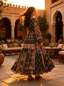 Casual <strong>Boho</strong> Paisley Print Maxi <strong>Dress</strong> V Neck Long Puff Sleeve Tiered Ruffle Long Women <strong>Dress</strong> - Product Image 6