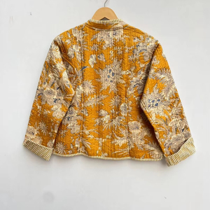 Chaqueta de algodón indio hecha a mano abrigo bohemio acolchado para mujer estampado de bloque Floral prendas de vestir exteriores Chaqueta de algodón con estilo - Product Image 1