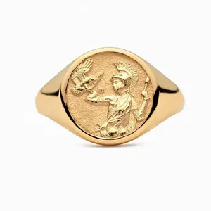 Gemnel new 925 silver jewelry 18k gold athena signet brilliant goddess of wisdom ring