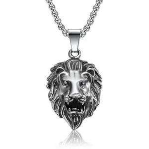 Collier pour homme en acier inoxydable antirouille Lion Biker 24 po Chaîne à maillons de quille unisexe-adulte Pendentif poli