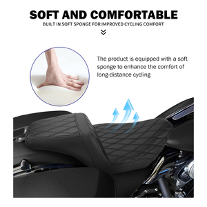 Siège deux places pour <span class=keywords><strong>moto</strong></span>, en cuir PU avec surpiqûres en losange, coussin avant et arrière pour <span class=keywords><strong>Harley</strong></span> Touring 2024 et modèles Street Road Glide CVO <span class=keywords><strong>2023</strong></span> - Product Image 4