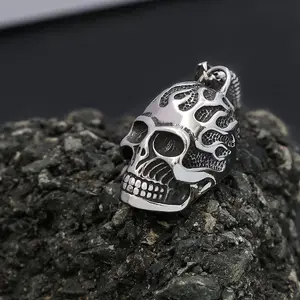 Custom Wholesale Vintage Rvs Gothic Skull Sieraden Charme Ketting Hangers Voor Mannen