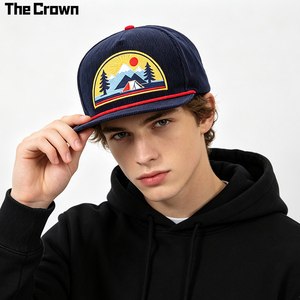 Gorra de 5 Paneles de Pana con Logotipo Personalizado, Venta al por Mayor, Parche Bordado, Estilo Camping, Visera Plana, Fabricante - Product Image 1