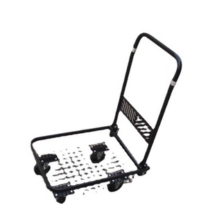 Flatbed Handcart Steel Mesh <b>Four</b>-<b>Wheel</b> Single Layer Shopping <b>Trolley</b> Black Portable Folding Logistics Cart - Product Image 5