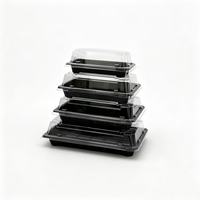 Barquettes jetables noires en PET avec couvercles transparents, tailles personnalisées, Guangdong Chine, approvisionnement direct, pour sushis de luxe