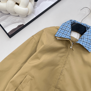 Chaqueta Harrington a cuadros para mujer con cuello, cremallera, cintura elástica, cortavientos informal - Product Image 3