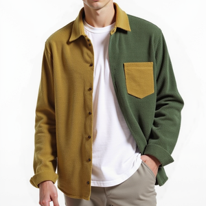 TKAN650 Chaqueta de pana de estilo europeo americano para hombre para Otoño e Invierno Abrigo de solapa de contraste transpirable con aspecto de camisa caliente - Product Image 1