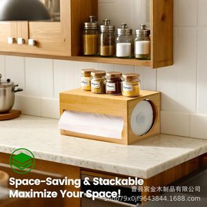 Bilifre Bamboo Toilet <b>Paper</b> Holder Desktop Storage Box For Bathroom <b>Kitchen</b> Use - Product Image 3
