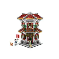 중국 거리 조립 빌딩 블록 여관 모델 미니 찻집 빌딩 블록 장난감