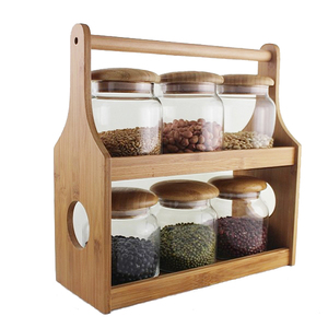 Factory Direct Customized Bamboo 2-tier <b>Storage</b> 4-Canisters & Spice Rack for Organizer in <b>Kitchen</b> - Product Image 1