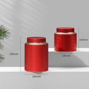 Boîte à thé en métal de qualité alimentaire RTS, 105*145mm, ronde, rouge, pour l'emballage du thé Siraitia <span class=keywords><strong>Grosvenor</strong></span>, logo personnalisé disponible - Product Image 2