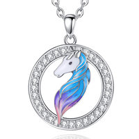 Collier pendentif cheval poney multicolore en argent sterling S925 Merryshine pour femmes