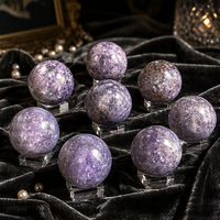 Sphère de Lepidolite Naturelle Polie, Pierre Lilas, Cristal de Lithium Mica, Guérison, Méditation, Décoration d'Intérieur, Feng Shui, Cadeau avec Support