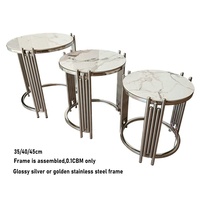 Tables gigognes modernes à livraison rapide Ensemble de tables d'appoint à cadre en acier inoxydable argenté pour le salon Livraison rapide Meubles à la mode