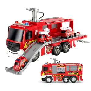 Friction toy vehicle car fire truck for kids with light music road sign